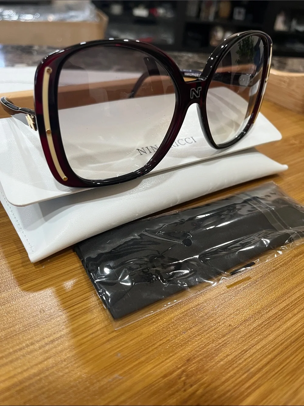 Nina Ricci Oversized Tortoiseshell Sunglasses with Brown Gradient Lenses